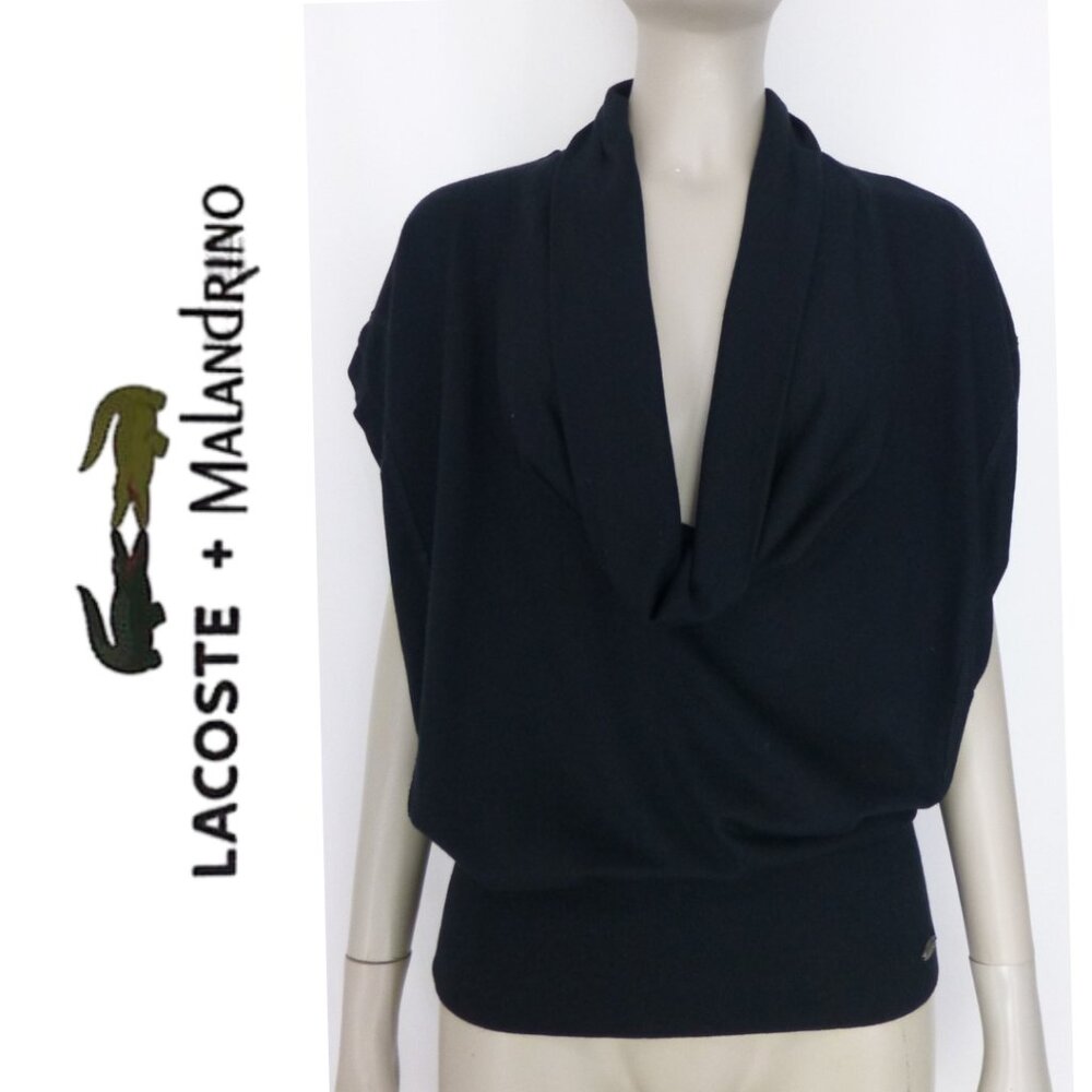 Lacoste + Malandrino Black Cowl Neck Top